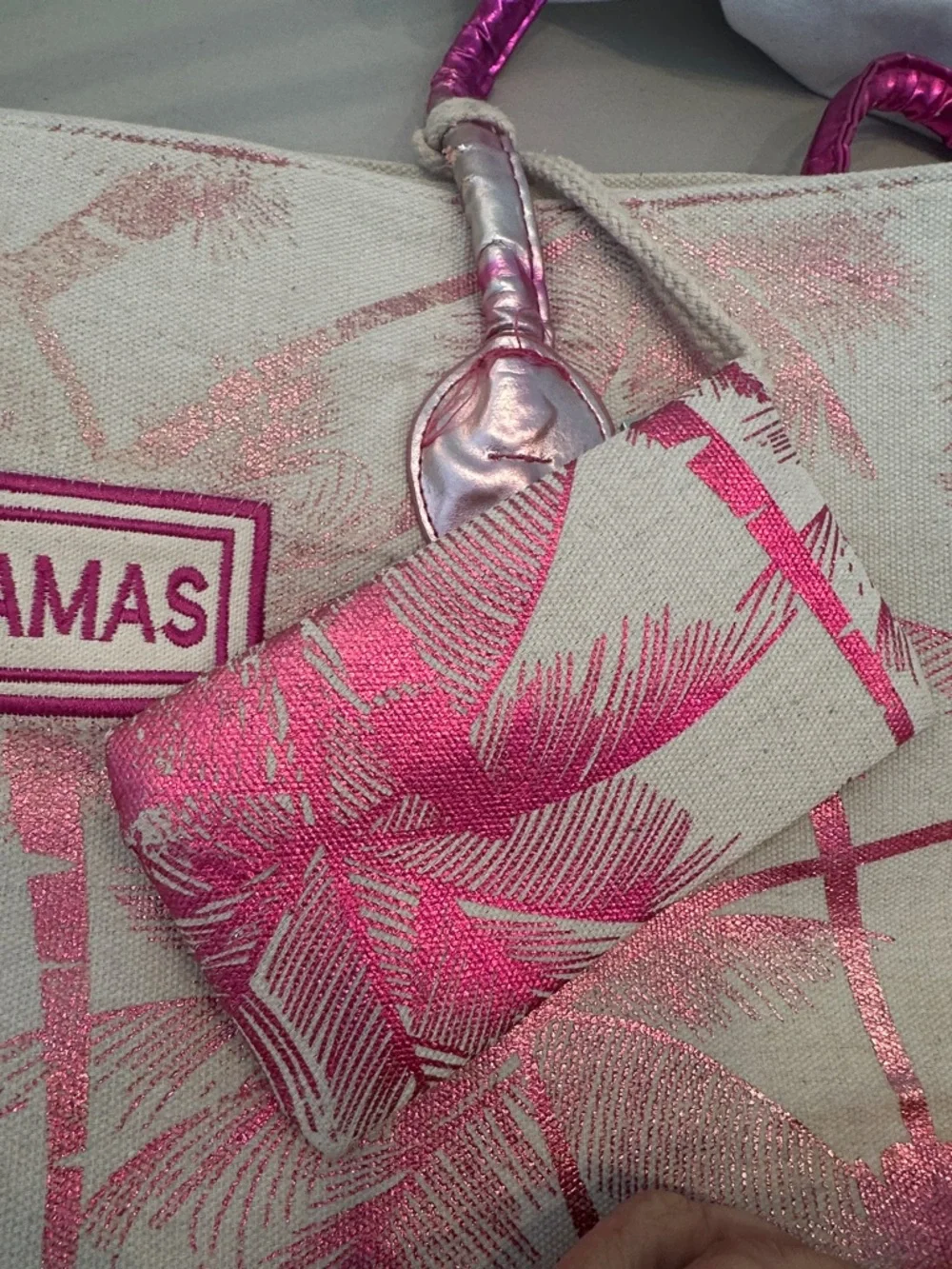 Bahamas Pink Palm-Print Tote Bag - Picture 5 of 7